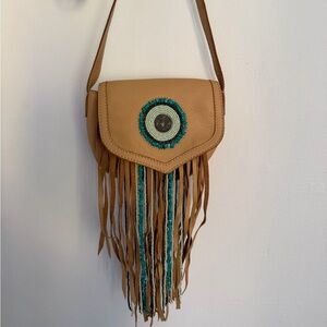 Sam Edelman 100% Leather Fringe Crossbody Tan Beaded Bag